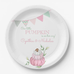 Pink Little Pumpkin Patch Girl Baby Shower Paper Plate