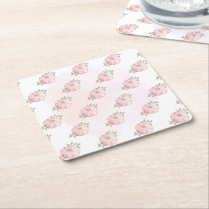 Pink Little Pumpkin Pattern Autumn Baby Shower Square Paper Coaster