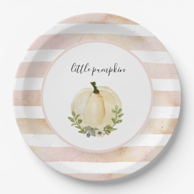 Pink Little Pumpkin Plates Rustic Fall Baby Shower (Front)