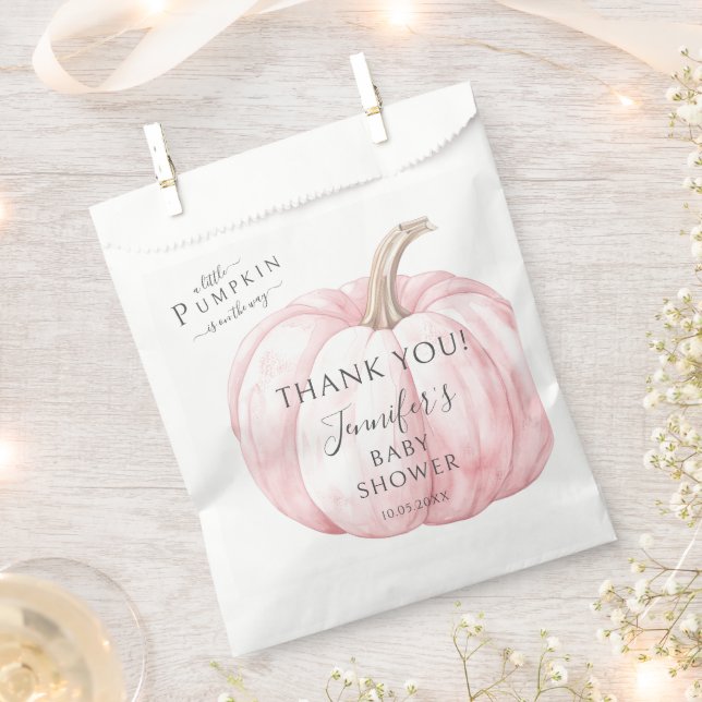 Pink Little Pumpkin Simple Autumn Baby Girl Shower Favour Bag (Clipped)