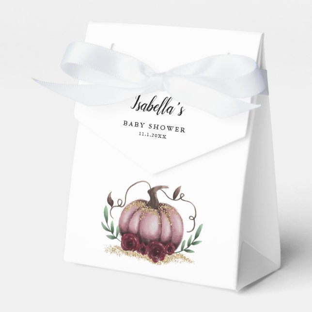 Pink Little Pumpkin Theme Girl Baby Shower Favor Box (Front Side)