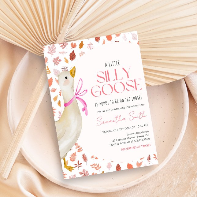Pink Little Silly Goose Baby Shower Invitation (Little Silly Goose Baby Shower Invitation)