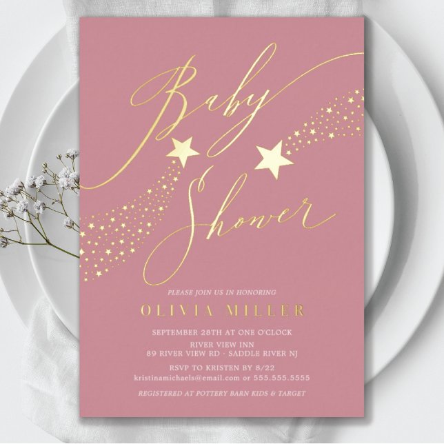 Pink Little Star Baby Shower Foil Invitation (Creator Uploaded)