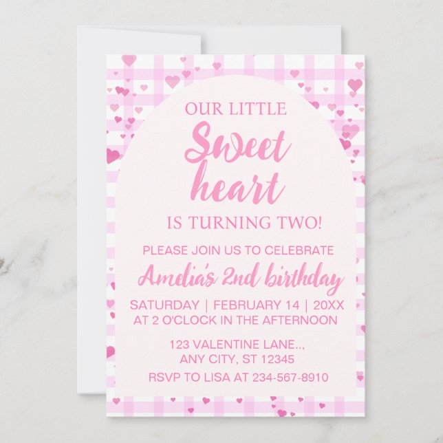 Pink Little Sweetheart Second Birthday Invitation. Invitation (Front)