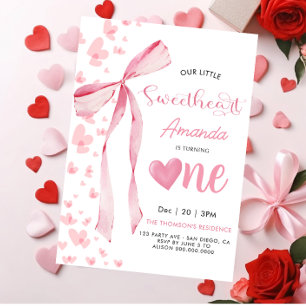 Pink Little Sweetheart Valentine 1st birthday Invitation