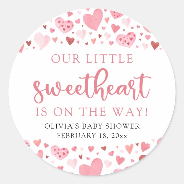 Pink Little Sweetheart Valentine's Day Baby Shower Classic Round Sticker (Front)