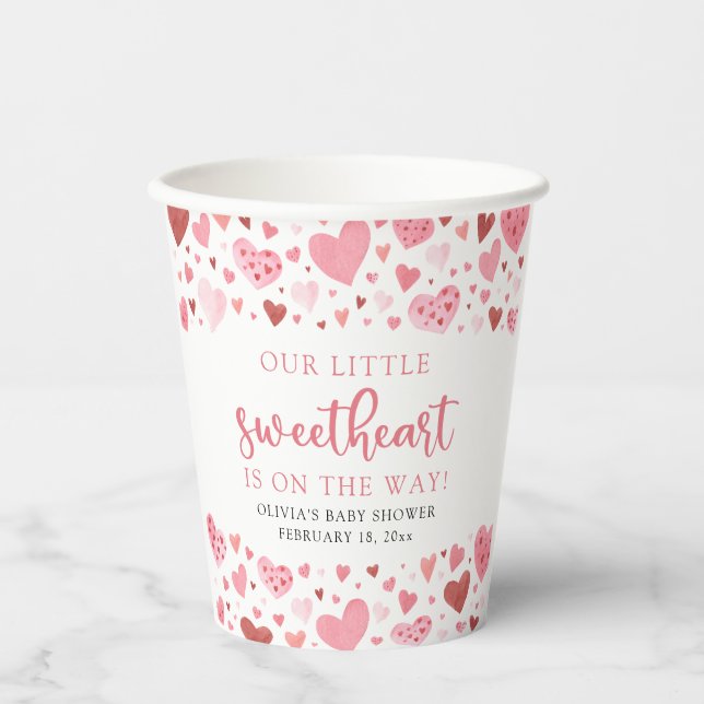 Pink Little Sweetheart Valentine's Day Baby Shower Paper Cups (Front)