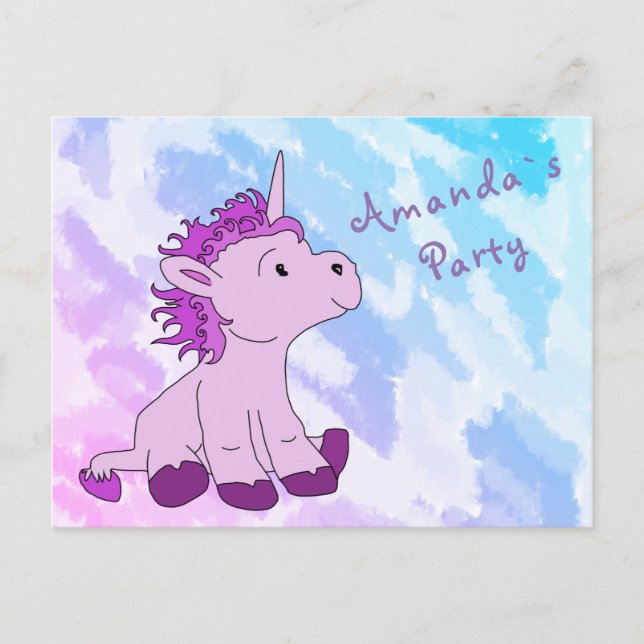 Pink Little Unicorn Invitation de fête d'anniversa (Devant)