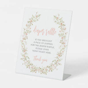 Pink little wildflower baby girl diaper raffle pedestal sign