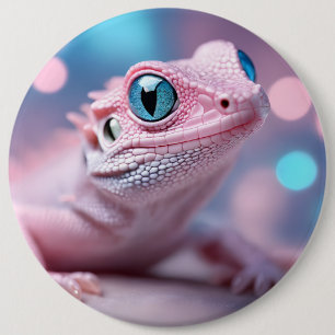 Pink Lizard with Blue Eyes 6 Inch Round Button