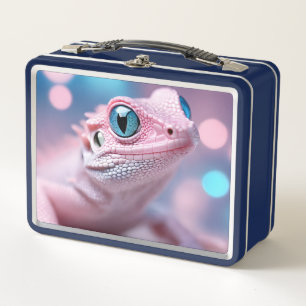 Pink Lizard with Blue Eyes Metal Lunch Box