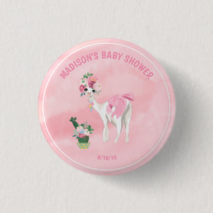 Pink Llama Alpaca Girls Baby Shower 1 Inch Round Button