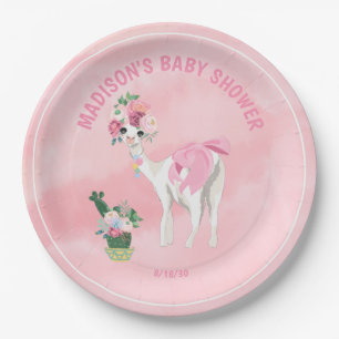 Pink Llama Alpaca Girls Baby Shower  Paper Plate