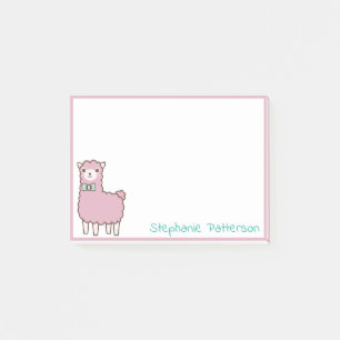 Pink Llama Alpaca With Teal Bowtie Custom Post-it Notes