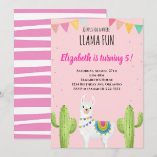 Pink Llama Birthday Invitation