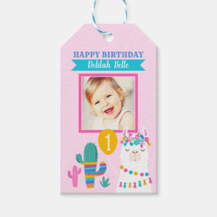 Pink Llama Happy Birthday Girl Photo Favour Gift Tags