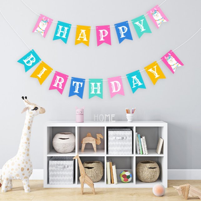 Pink Llama Happy Birthday Party Bunting Flags (Creator Uploaded)