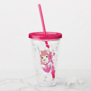 Pink Llama Heart Acrylic Tumbler