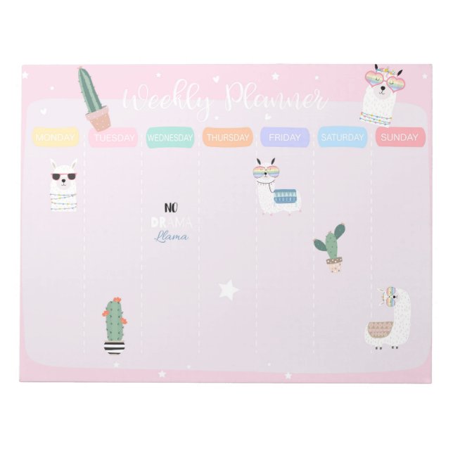 Pink Llama Llamacorn Weekly Planner Notepad (Front)