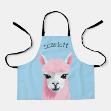 Pink Llama Portrait Blue Background Custom Name