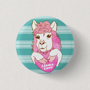 Pink Llama Sketch Llama Love 1 Inch Round Button