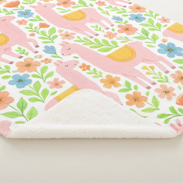 Pink Llamas & Flowers Sherpa Blanket - Customiz (3/4)