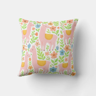 Pink Lllamas & Floral Design Pillows - Customize 
