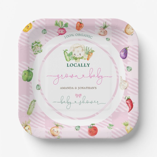 Pink Locally Grown Baby Shower Paper Plate (Front)