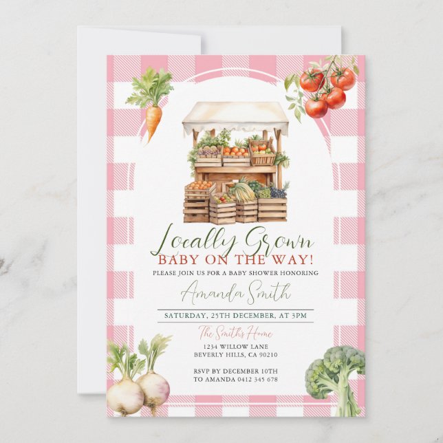 Pink Locally Grown Fresh Market Baby Shower  Invitation (Front)