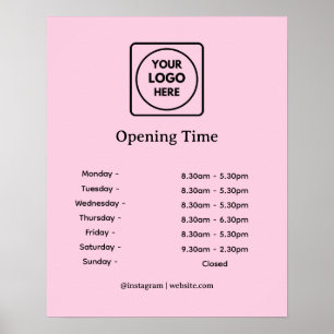 Pink Logo Business Opening Hours Sign