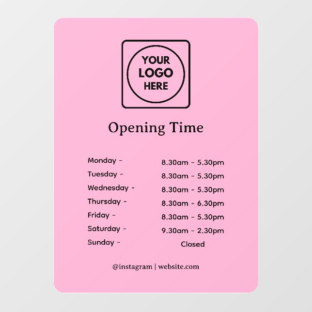 Pink Logo | Custom Business Opening Hours Sign (Sheet)