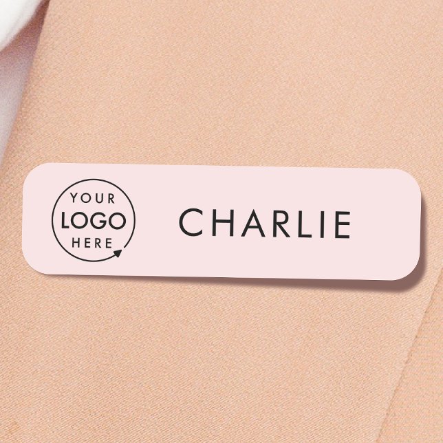 Pink Logo | Modern Business Employee Staff Name Tag (Feminine blush pink company branded staff name tags for team & employee identity.)