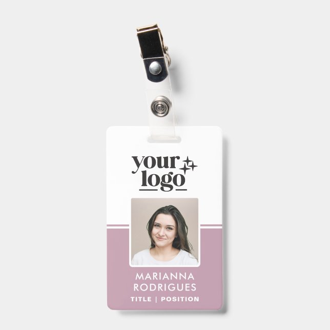 Pink Logo Security Photo Barcode Employee ID Badge (Front with Clip)