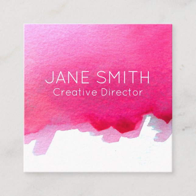 Pink logo watercolor modern creative industry square business card (Front)