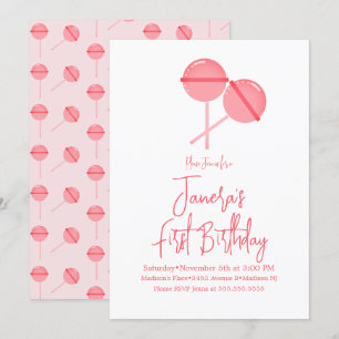 Pink Lollipops Candy Bar First Birthday Invitation