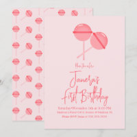 Pink Lollipops Candy Bar First Birthday Invitation