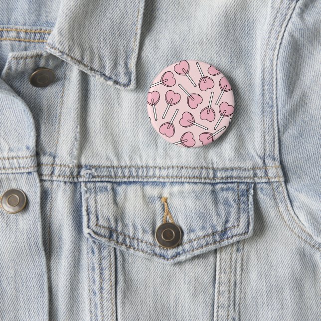 Pink Lollipops, Heart Lollipops, Lollipop Pattern 2 Inch Round Button