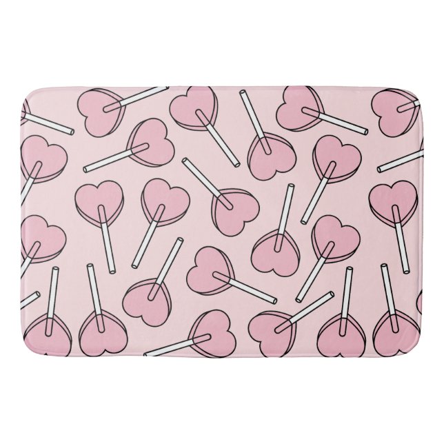 Pink Lollipops, Heart Lollipops, Lollipop Pattern Bath Mat (Front)