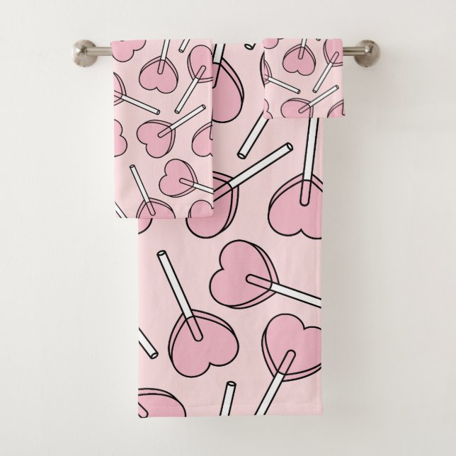 Pink Lollipops, Heart Lollipops, Lollipop Pattern Bath Towel Set (Insitu)