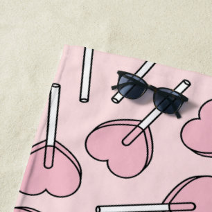 Pink Lollipops, Heart Lollipops, Lollipop Pattern Beach Towel