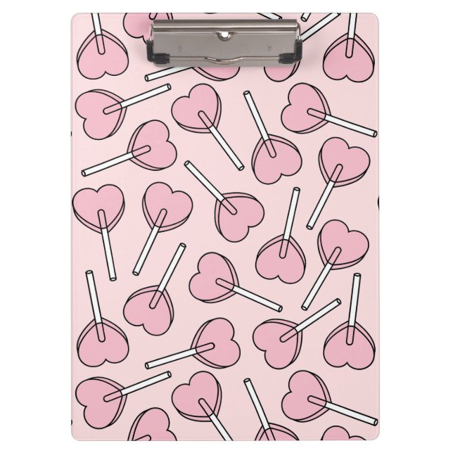 Pink Lollipops, Heart Lollipops, Lollipop Pattern Clipboard (Front)