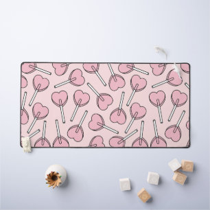Pink Lollipops, Heart Lollipops, Lollipop Pattern Desk Mat