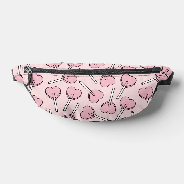 Pink Lollipops, Heart Lollipops, Lollipop Pattern Fanny Pack (Lay Down)