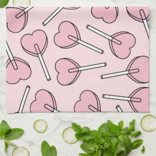Pink Lollipops, Heart Lollipops, Lollipop Pattern Kitchen Towel