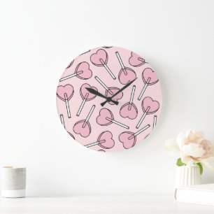 Pink Lollipops, Heart Lollipops, Lollipop Pattern Large Clock