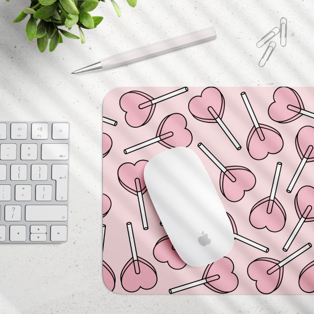 Pink Lollipops, Heart Lollipops, Lollipop Pattern Mouse Pad (Creator Uploaded)