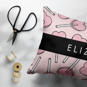 Pink Lollipops, Heart Lollipops, Lolly, Your Name Accent Pillow
