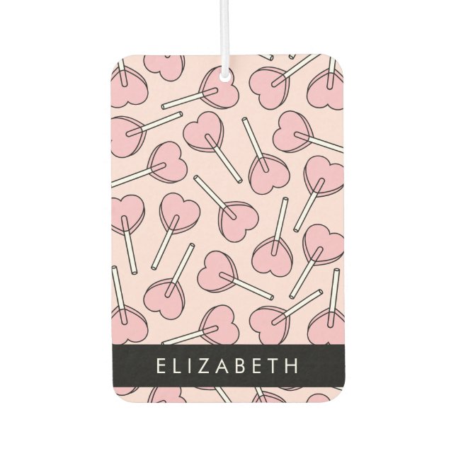 Pink Lollipops, Heart Lollipops, Lolly, Your Name Air Freshener (Front)