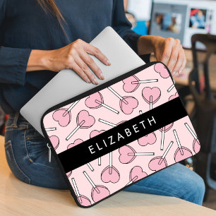 Pink Lollipops, Heart Lollipops, Lolly, Your Name Laptop Sleeve