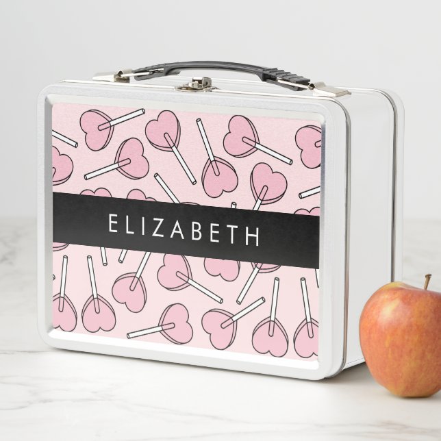 Pink Lollipops, Heart Lollipops, Lolly, Your Name Metal Lunch Box (In Situ)